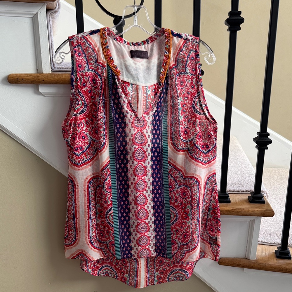 Hale Bob Red and Purple Patterned Blouse